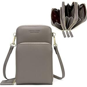 New My Friday Womens Gray Faux Leather Small Crossbody Cell Phone Bag Purse